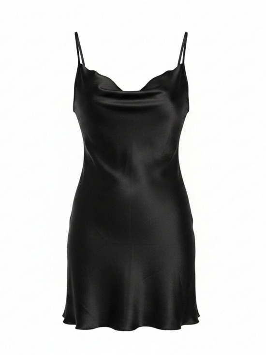 bebe Dresses & Skirts - bebe Women's Y2K Vintage Black Satin Mini Slip Dress with Cowl Neck Size Large